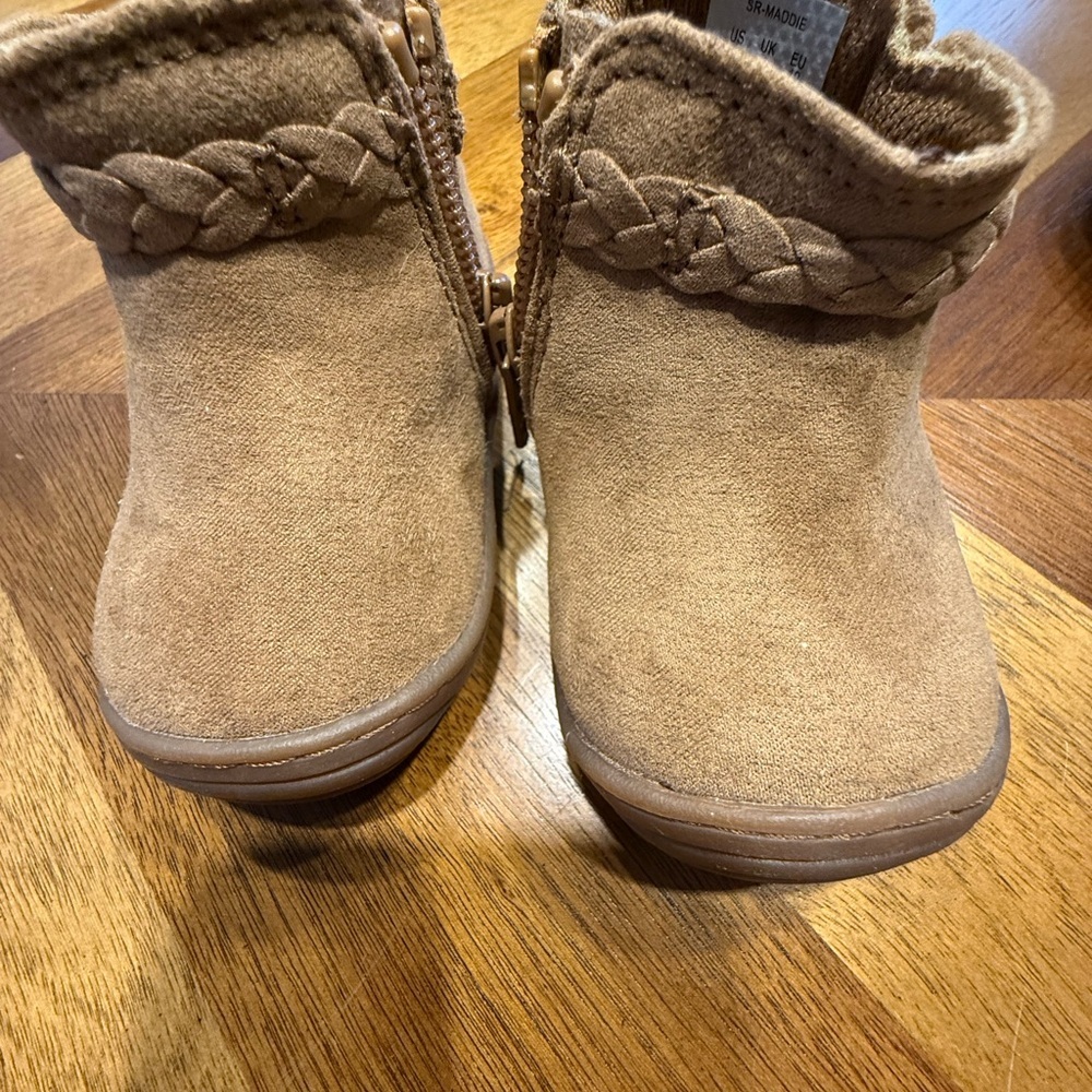 Stride Rite Maddie Booties Tan Braided Detail